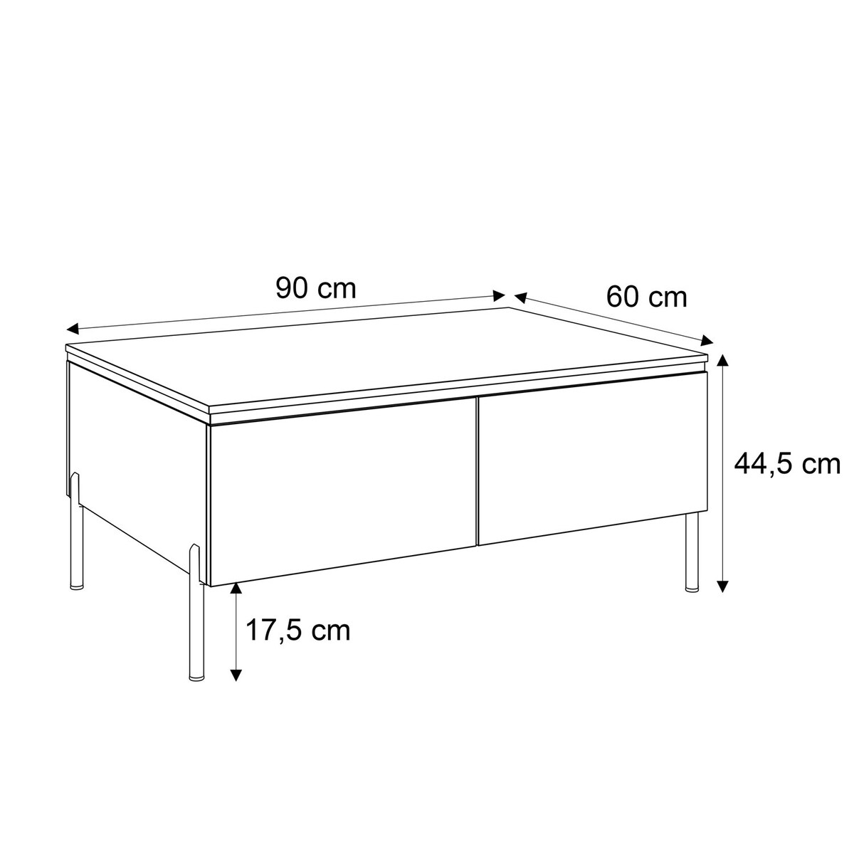 Ława AURORA SILVER ze schowkiem nogi proste chromowane