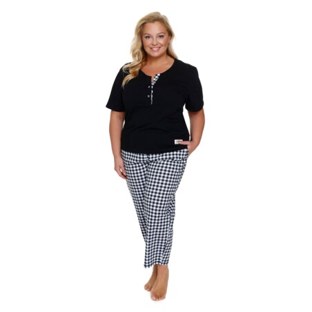 Czarna piżama damska ze spodniami w kratkę