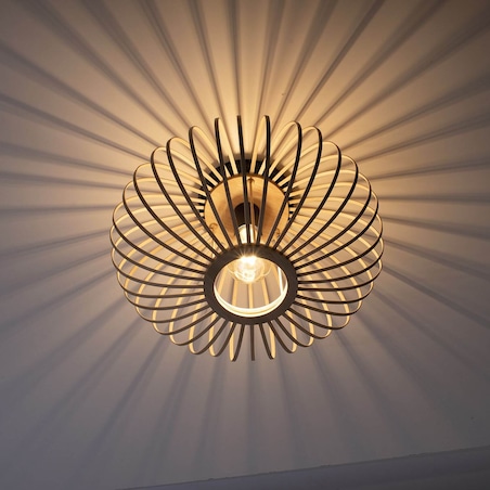 Skandynawska lampa sufitowa Racoon okrągła do salonu drewno