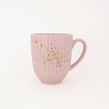 Ryflowany Różowy Kubek Porcelanowy 300 ml Nakrapiany Złotem dla Niej na Urodziny