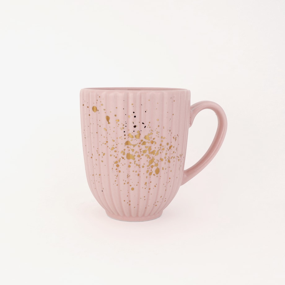 Ryflowany Różowy Kubek Porcelanowy 300 ml Nakrapiany Złotem dla Niej na Urodziny