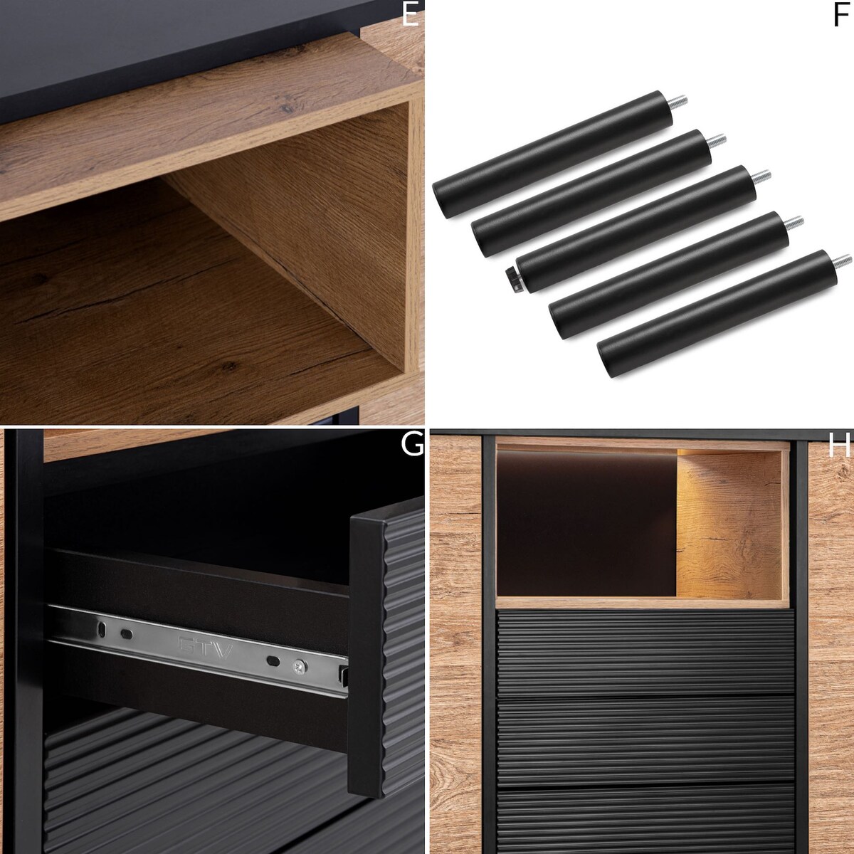 KONSIMO LOFTY Komoda w stylu loft z szufladami i szafkami na wysokich nóżkach