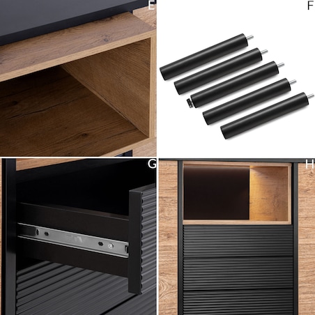 KONSIMO LOFTY Komoda w stylu loft z szufladami i szafkami na wysokich nóżkach