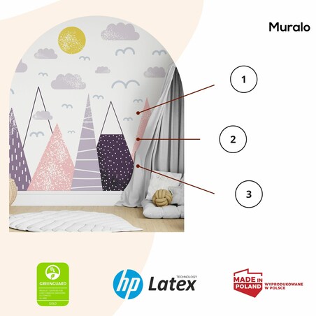 ZESTAW NAKLEJEK DLA DZIECI PTAKI CHMURY RÓŻOWE GÓRY SŁOŃCE