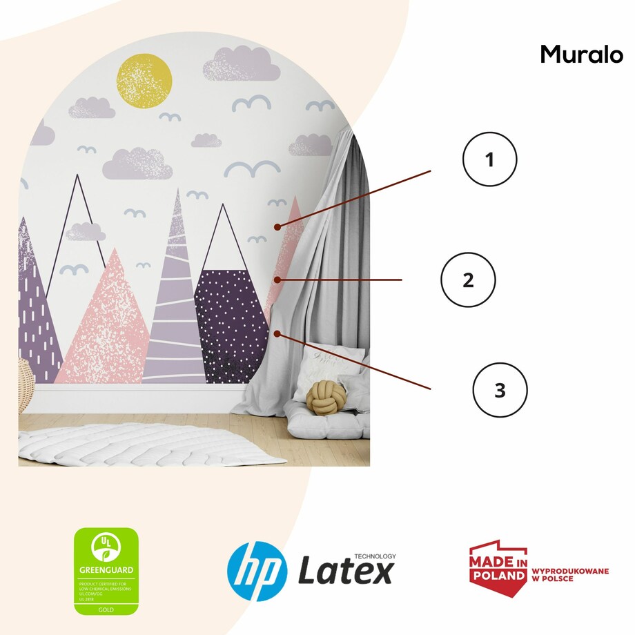 ZESTAW NAKLEJEK DLA DZIECI PTAKI CHMURY RÓŻOWE GÓRY SŁOŃCE