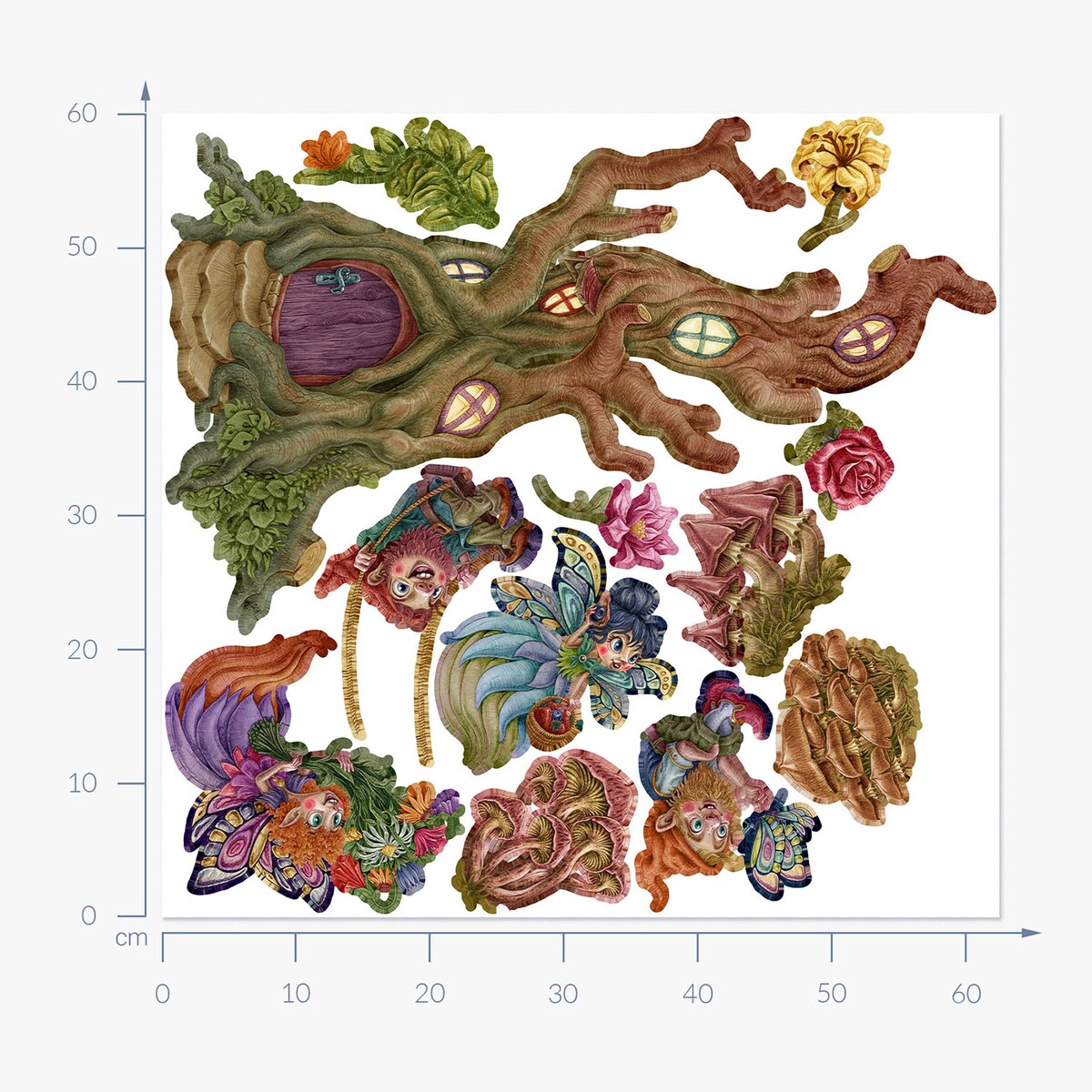 Zestaw naklejek na ścianę, Wróżkowy las, 60cm