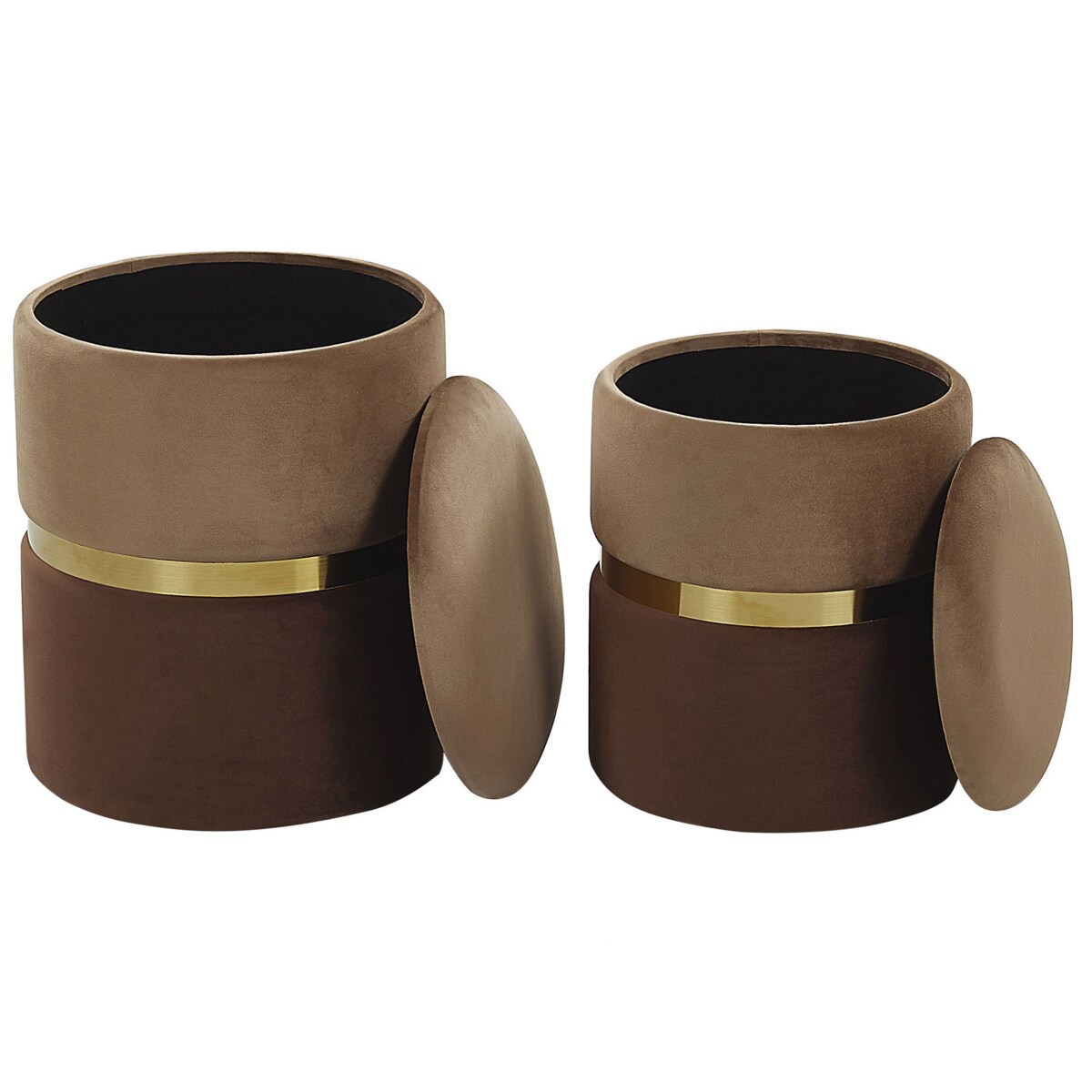 Zestaw 2 pufów ze schowkiem brązowy WICHITA
