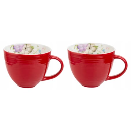 DUŻY KUBEK CZERWONY z kwiatami 2szt na kawę herbatę 450 ml prezent święta