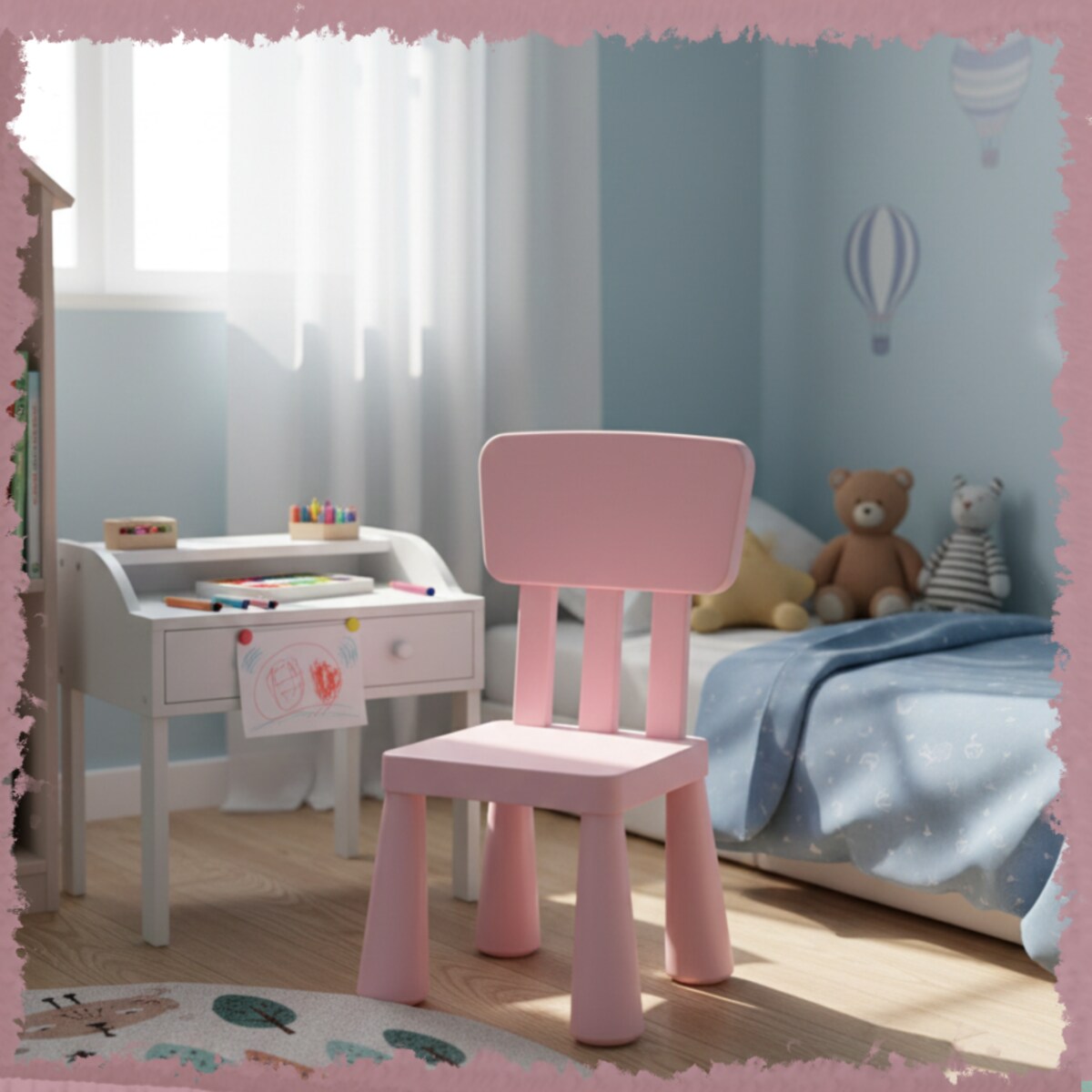 Krzesełko dla dzieci plastikowe z oparciem wygodne do pokoju różowe