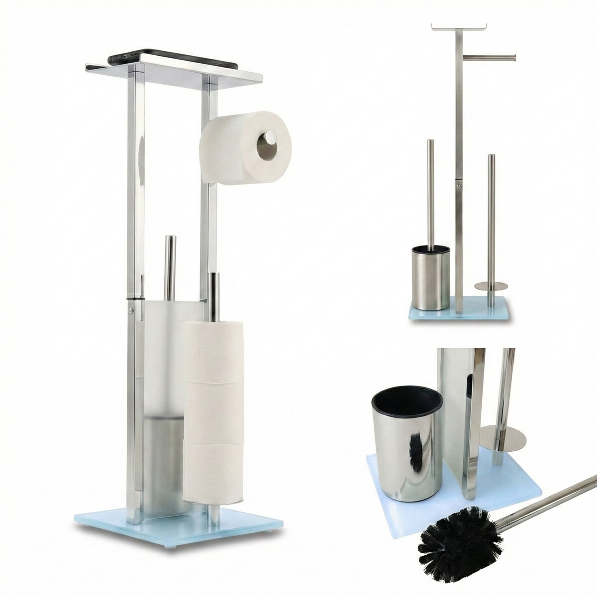 Stojak na papier toaletowy i szczotkę do WC z półką na telefon HYLLA,  65 cm