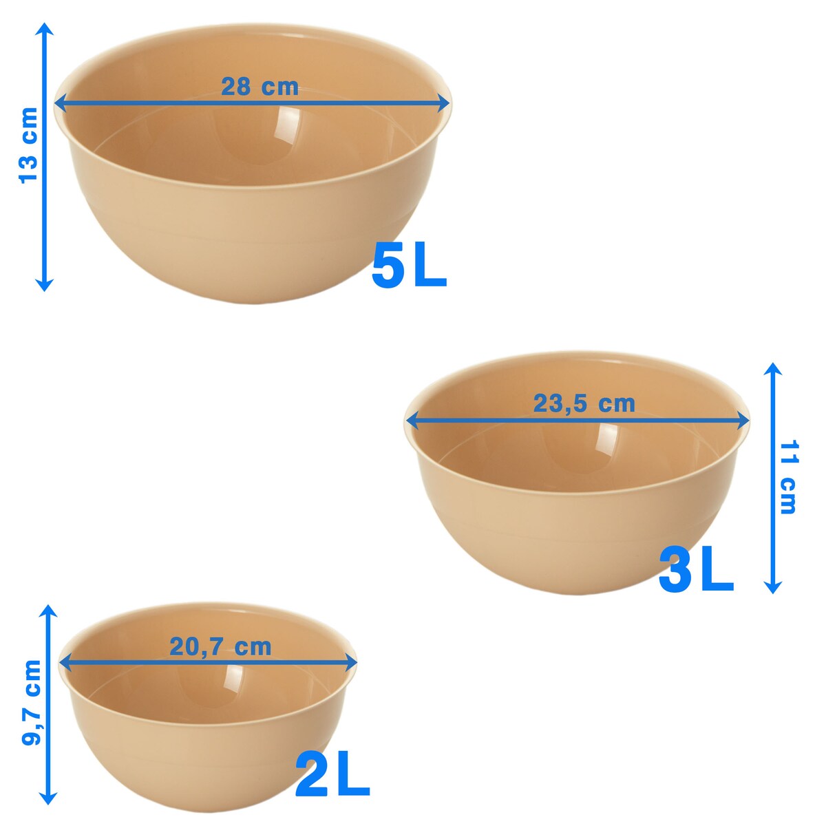 Miska Plastikowa Okrągła Kuchenna Z Pokrywką Zamykaniem Zestaw Misek 3 Szt. Misa Beżowa