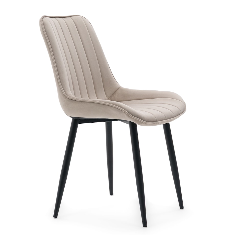 Krzesło beżowe welurowe ELVA na czarnych nogach do salonu jadalni