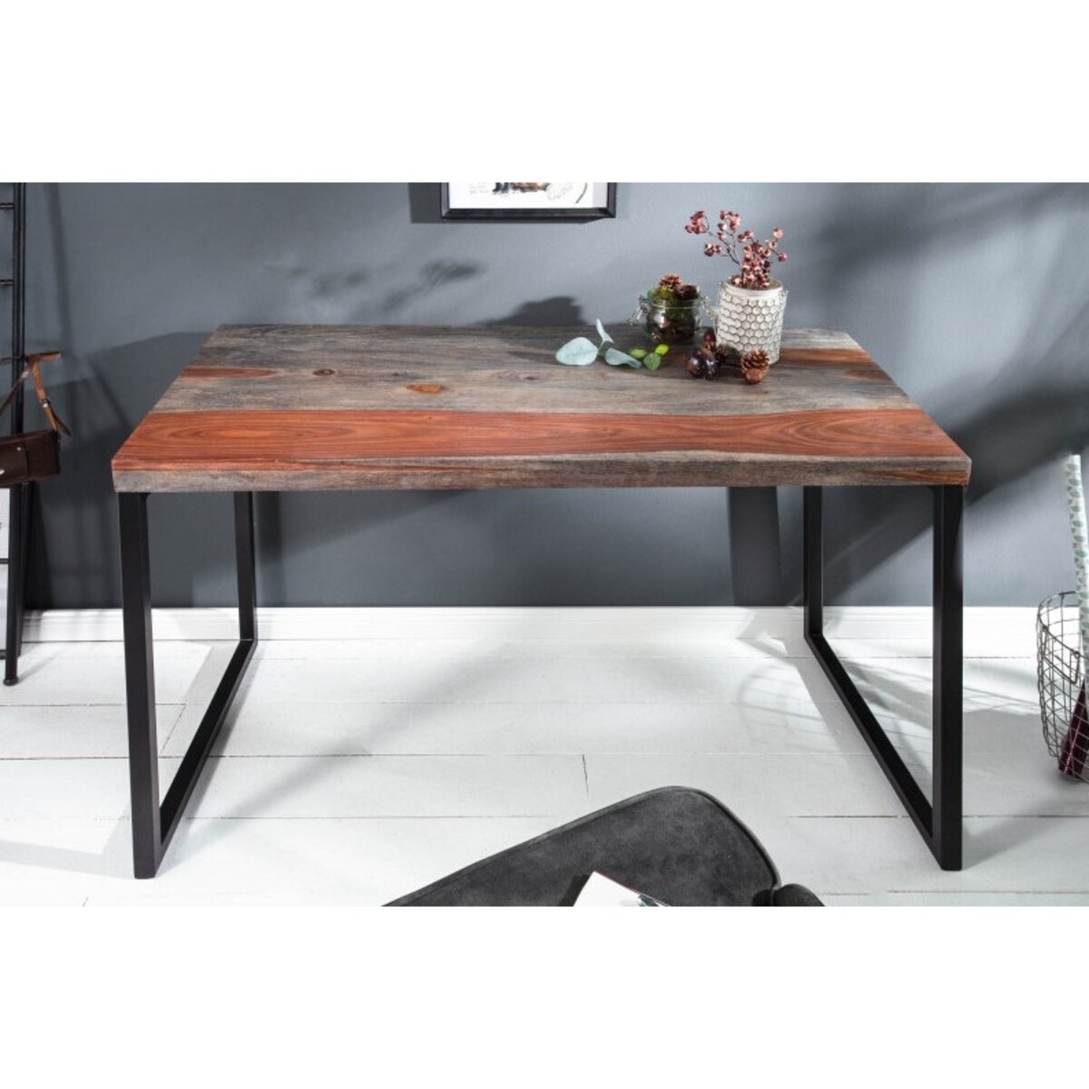 Biurko z drewnianym blatem Elements 40280 metalowa rama szara, King Home