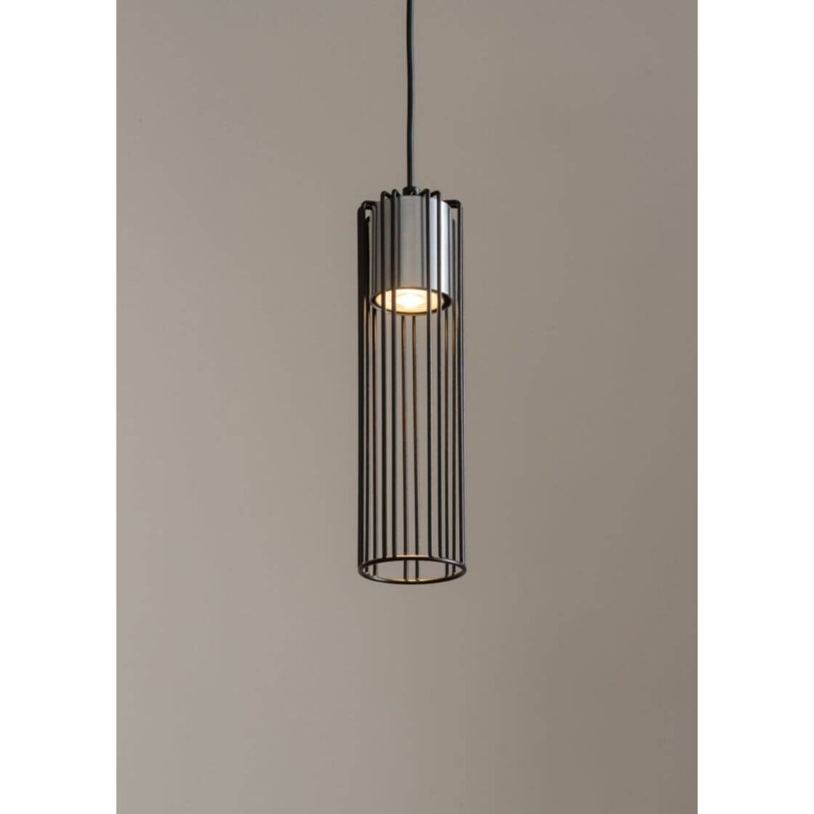 Okrągła lampa wisząca Fobia industrial tuba czarna srebrna