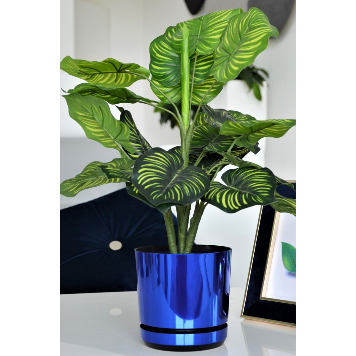 32 cm wzór NIEBIESKI BŁYSZCZĄCY Doniczka z podstawką glamour wysoki połysk do wrzosów lawendy storczyków krokusów orchidei chabrowa kobalt szafirowa błękit paryski królewski duża donica