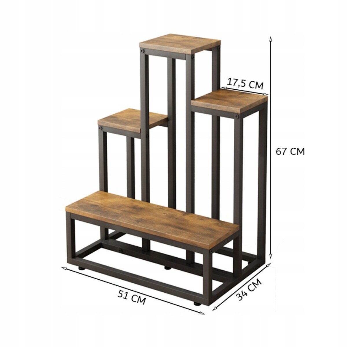 Kwietnik stojący industrialny stojak na kwiaty rustykalny loft półki 67 cm