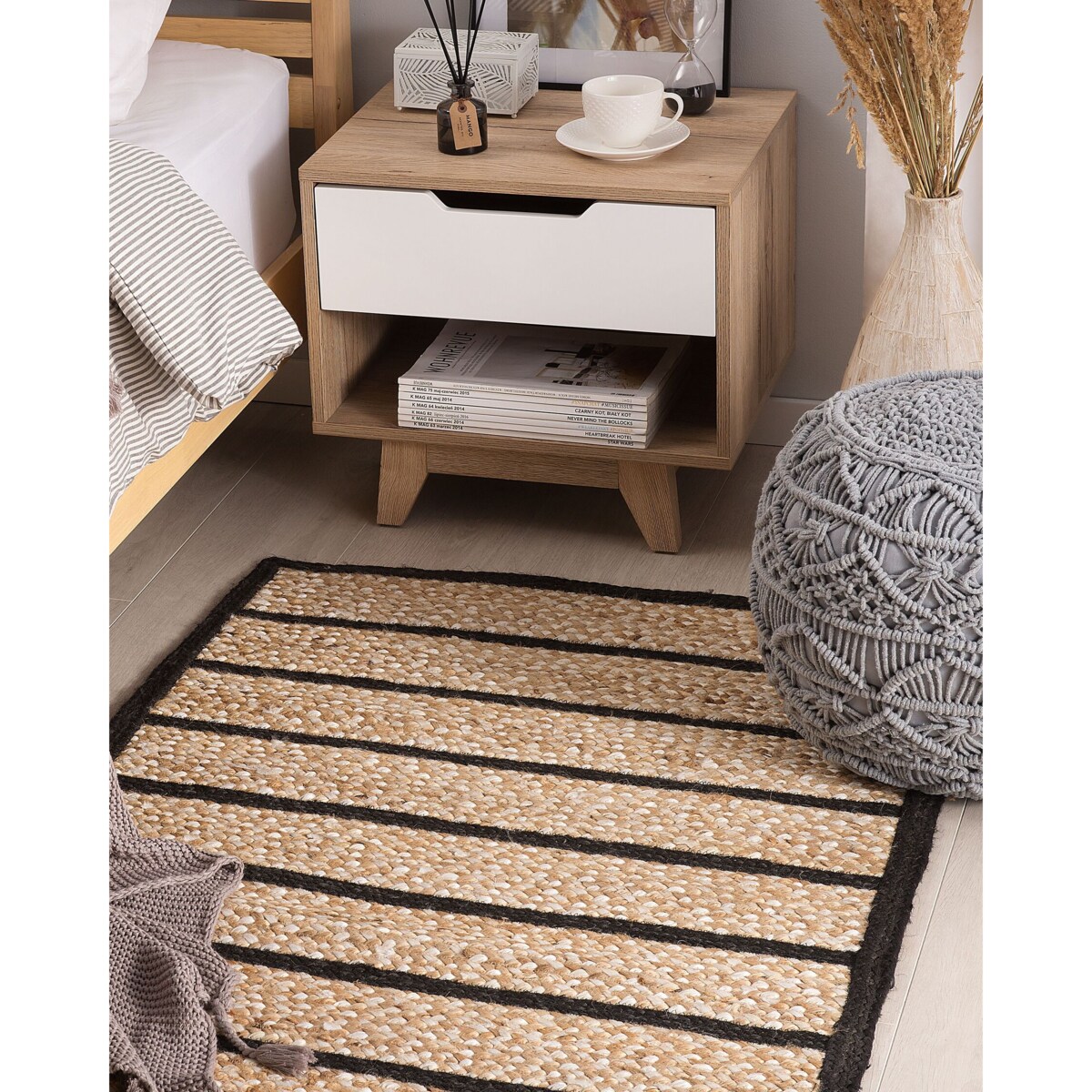 Dywan z juty 80 x 150 cm beżowo-czarny KARADONA