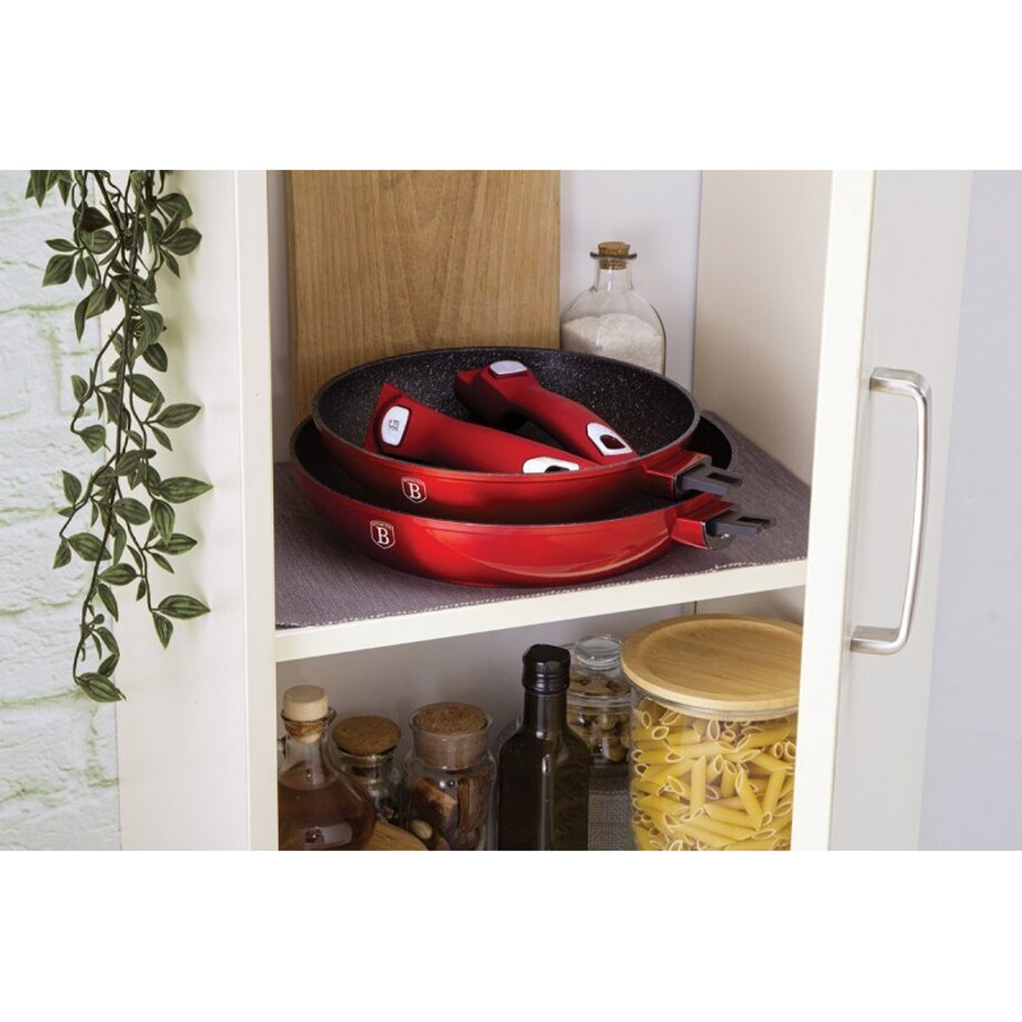 Zestaw 3 patelni z odłączaną rączką czerwony Metallic Line Burgundy BerlingerHaus BH-7053