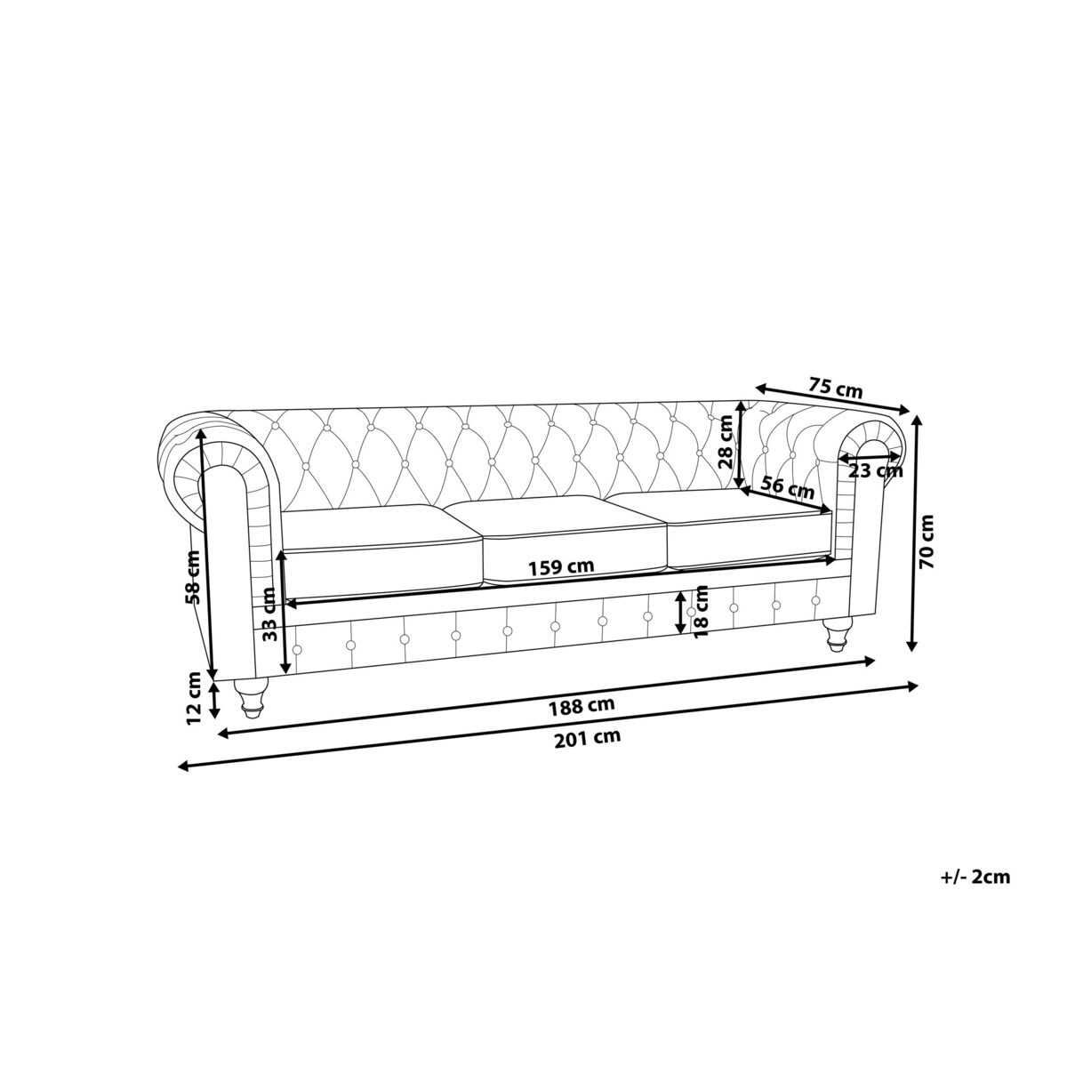 Sofa 3-osobowa welurowa czerwona CHESTERFIELD