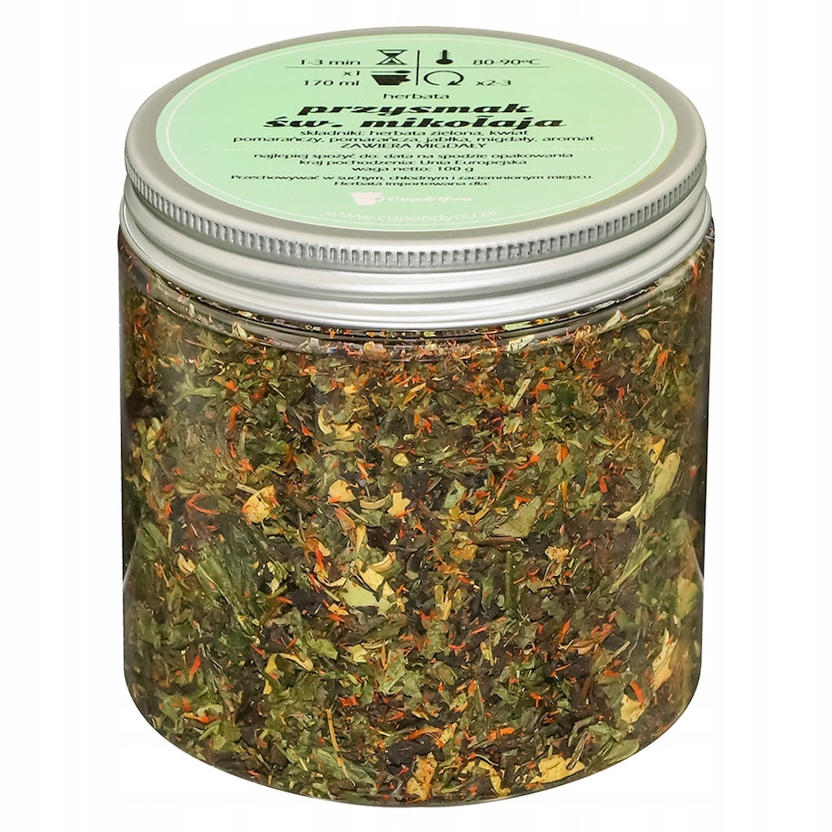 Herbata zielona PRZYSMAK ŚW MIKOŁAJA o smaku delikatnej nuty pomarańczy - herbata liściasta sypana mieszanka napar susz - gotowa na prezent upominek