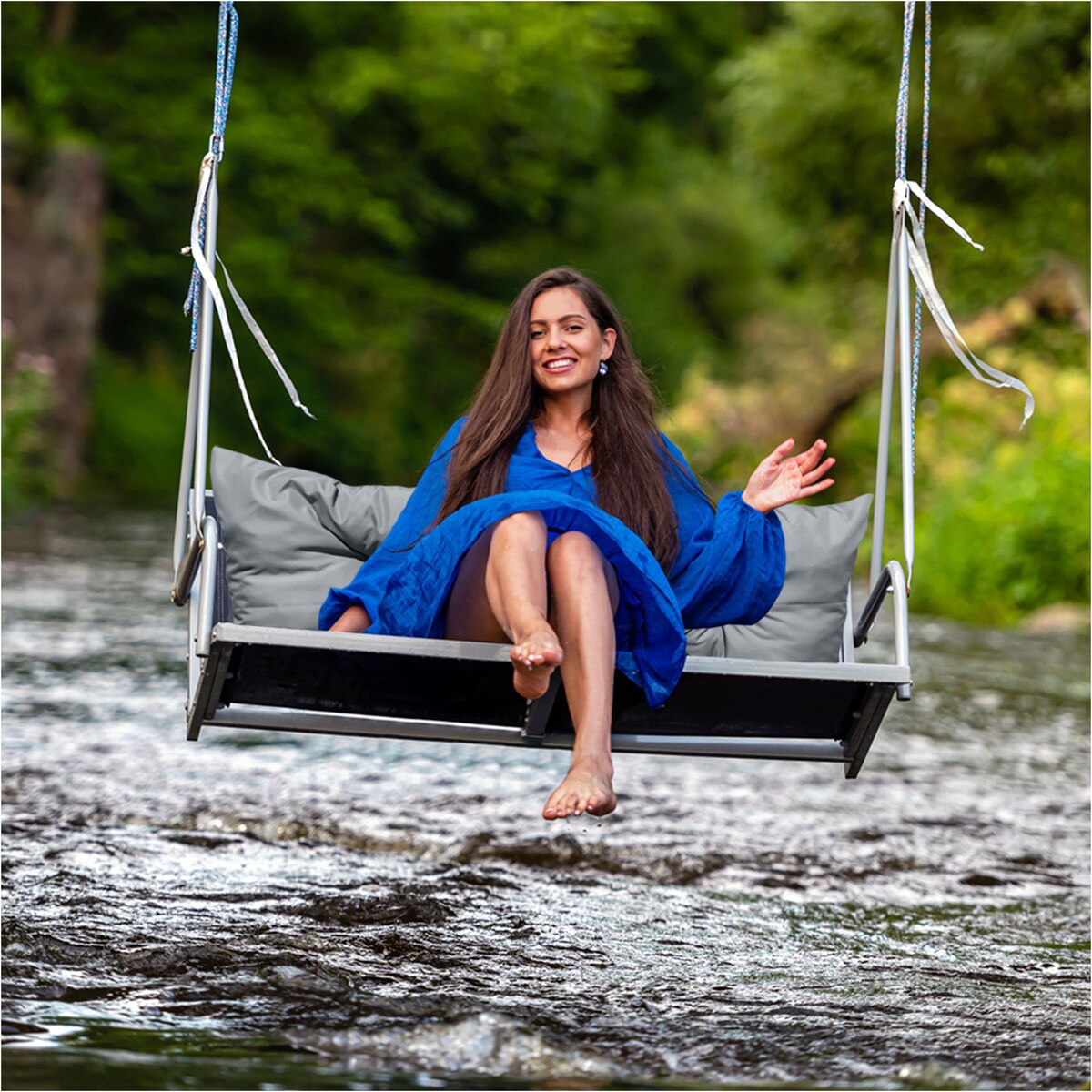 Poduszka Ogrodowa Zestaw 180X60X50 Na Ławkę Huśtawkę Taras Wodoodporny Dekoracyjny Szara