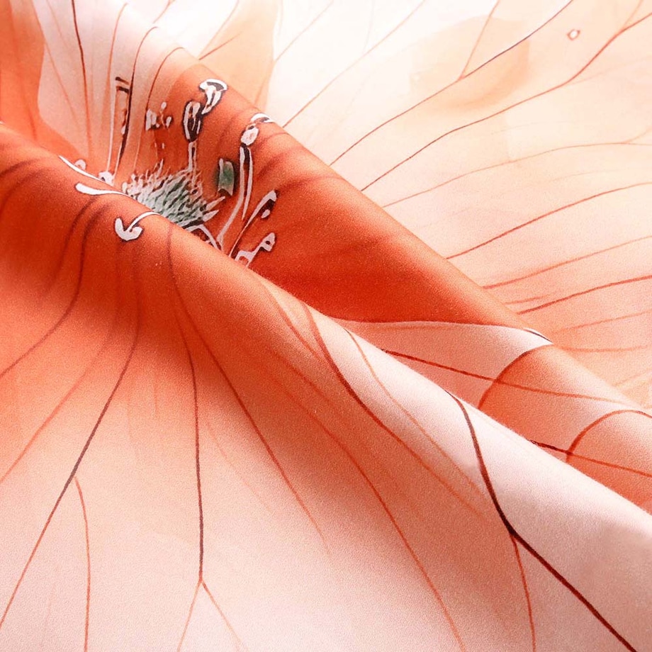 Pościel satyna bawełniana 220x200 Camellia kremowa w pomarańczowe kwiaty, Satynlove Premium