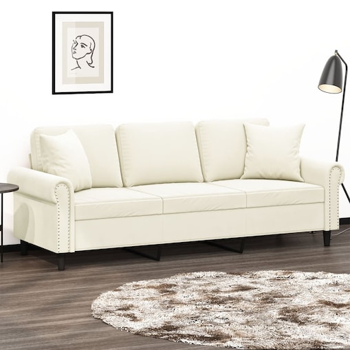 vidaXL 3-osobowa sofa z poduszkami, kremowa, 180 cm, aksamit