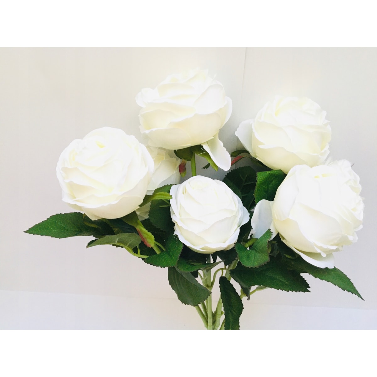 BUKIET DUŻY RÓŻA sztuczna BIAŁY LIŚCIE do flakonu święta cmentarz stroik