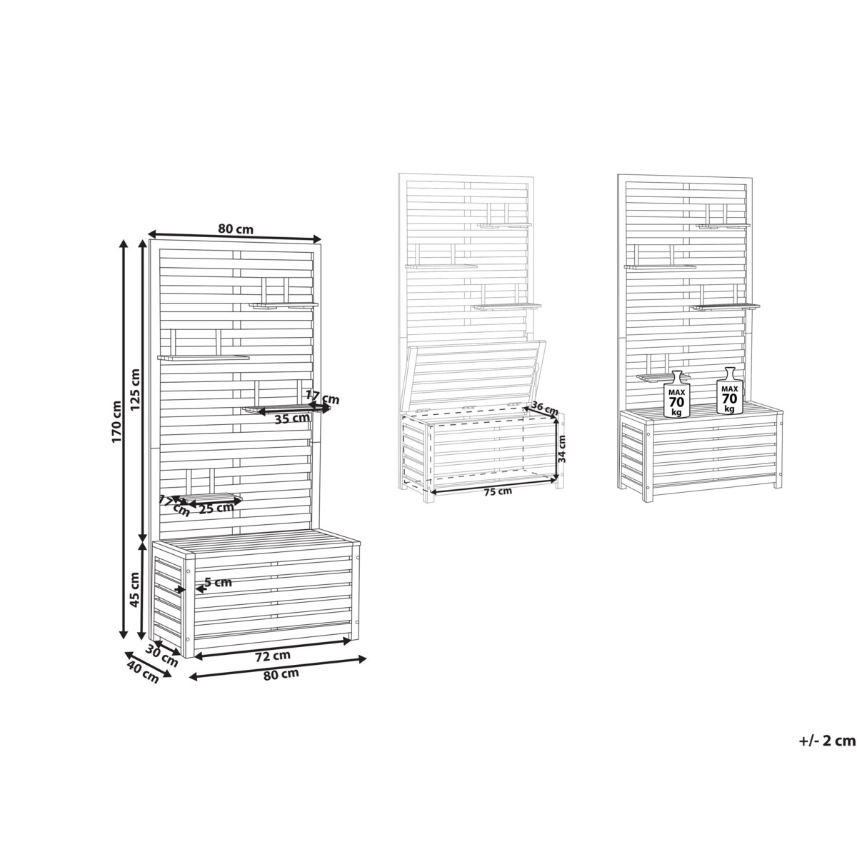 Ławka ogrodowa 80 cm drewniana ze schowkiem MATINO