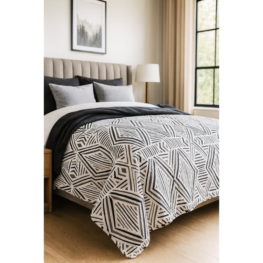 Narzuta pikowana Tarik 170x210 biało-czarna, drukowana