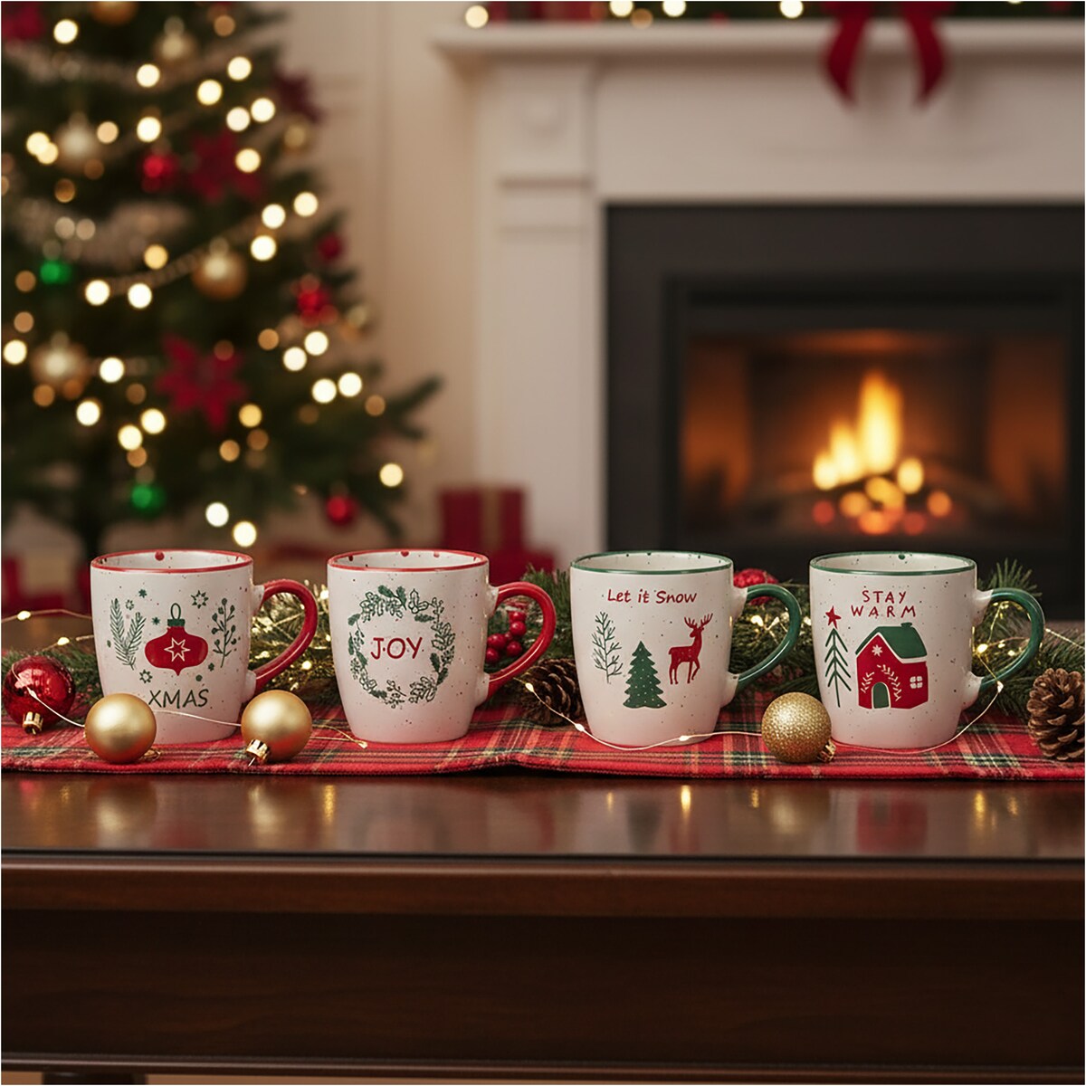 Zestaw Kubków Świątecznych Kamionkowy 4 X 200 Ml