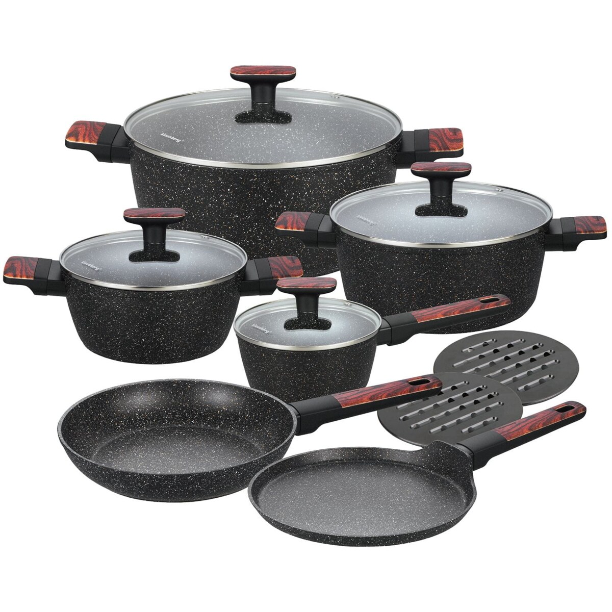Komplet garnków z marmurkową powłoką nieprzywierającą 12-ele KLAUSBERG