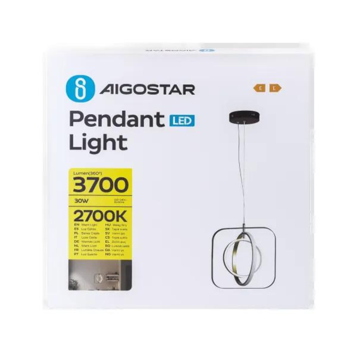 aluminiowa lampa wisząca 30w 2700k kwadrat 150 cm