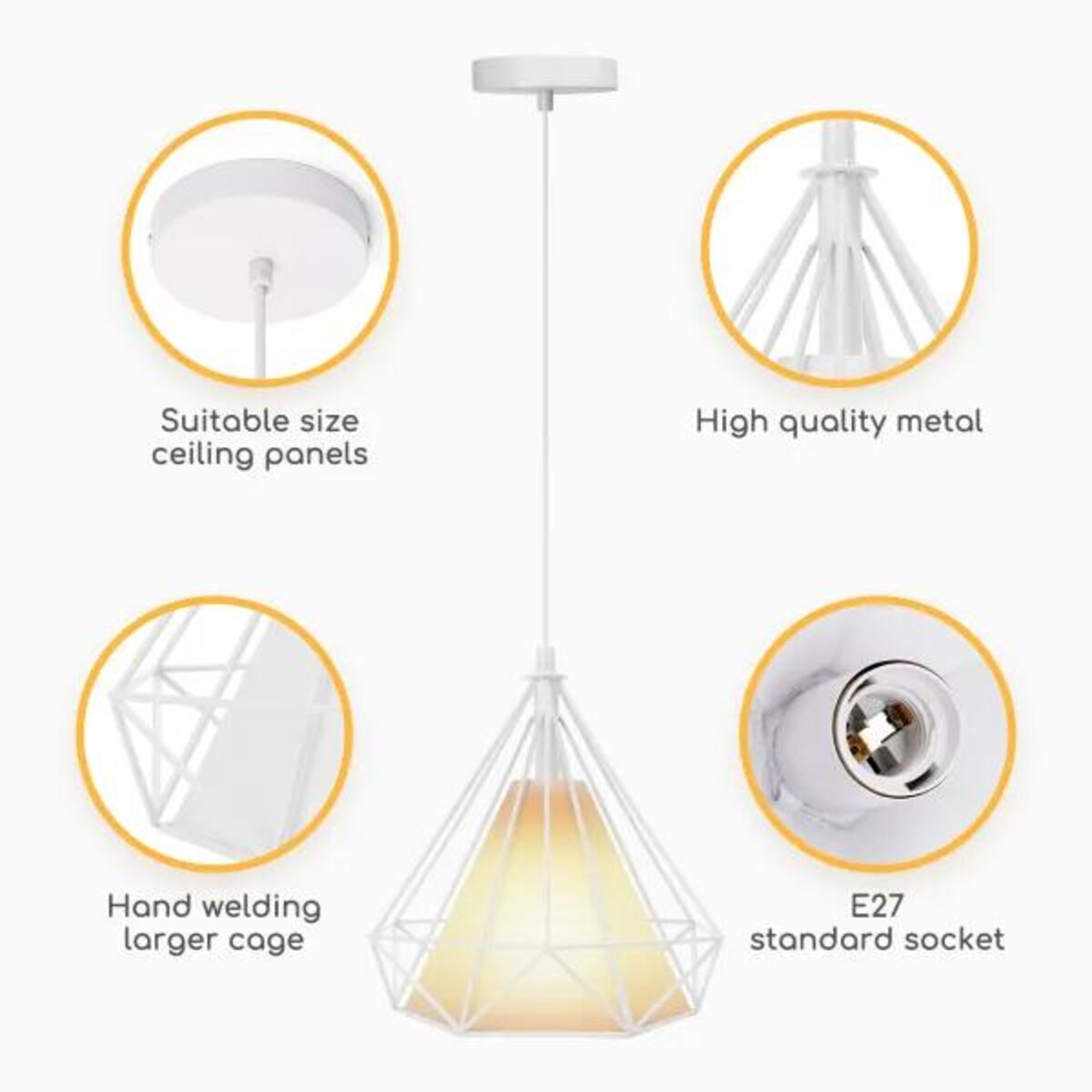 żyrandol z żelazną klatką loft biały e27