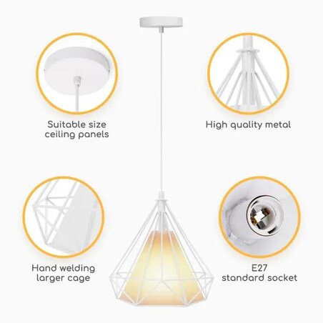 żyrandol z żelazną klatką loft biały e27