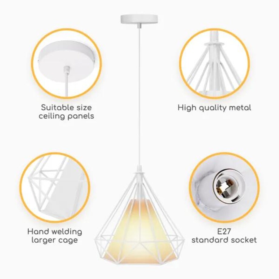 żyrandol z żelazną klatką loft biały e27