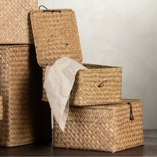 PUDEŁKO ORGANIZER BOHO pojemnik z pokrywą do kuchni salonu naturalne 2 szt