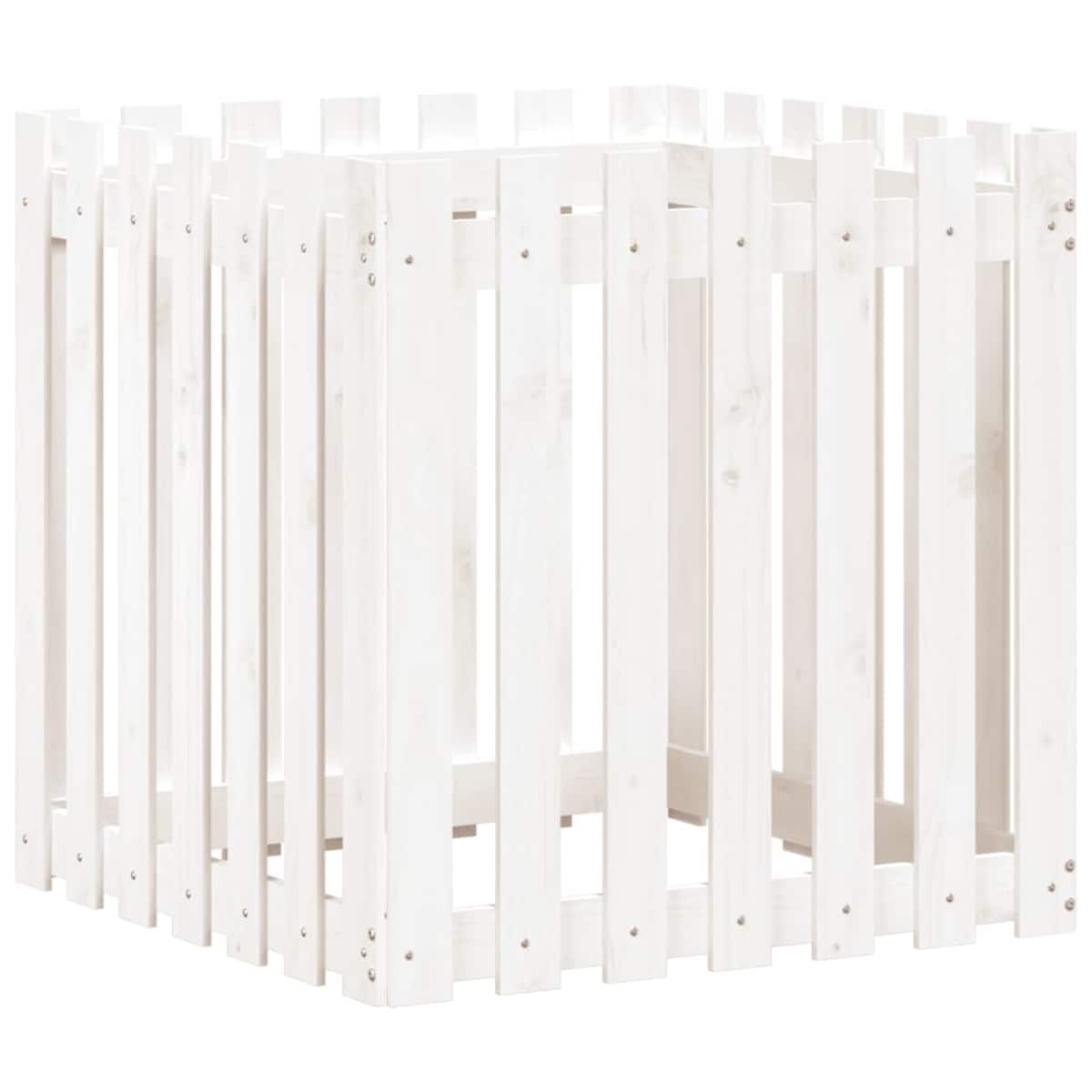 vidaXL Donica ogrodowa z płotkiem, biała, 70x70x70 cm, drewno sosnowe