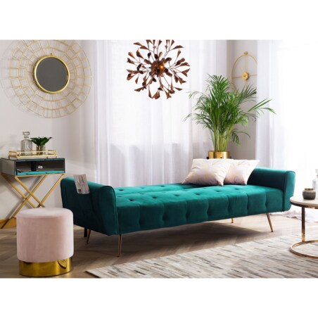 Sofa rozkładana welurowa szmaragdowa SELNES