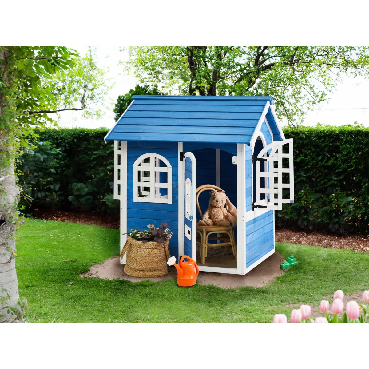 Domek ogrodowy dla dzieci drewniany niebieski KOKKONI