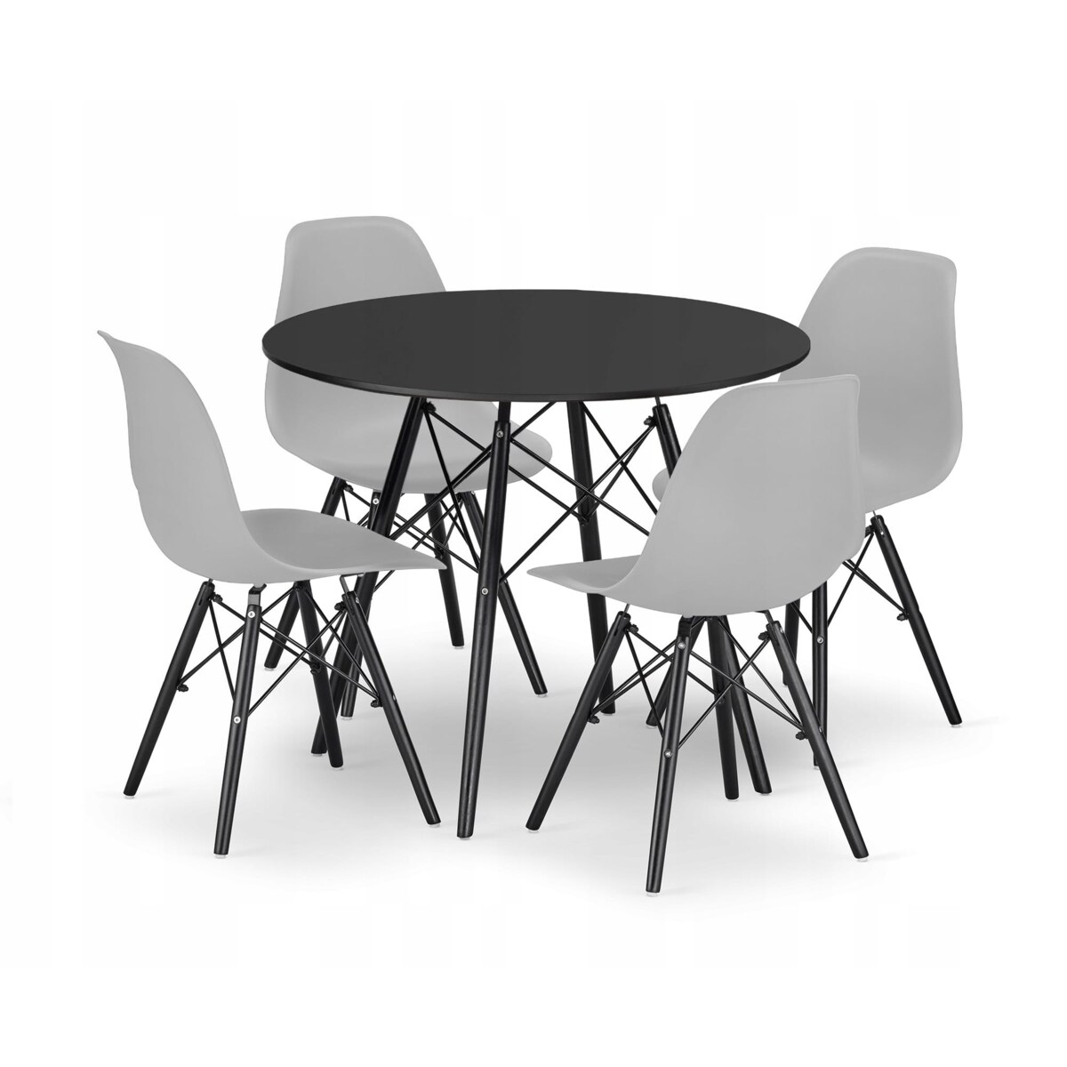 Zestaw Stół Do Jadalni Kuchni Salonu Biura Okrągły Todi 80 Czarny + 4 Krzesła Osaka Szare