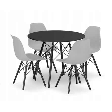 Zestaw Stół Do Jadalni Kuchni Salonu Biura Okrągły Todi 80 Czarny + 4 Krzesła Osaka Szare