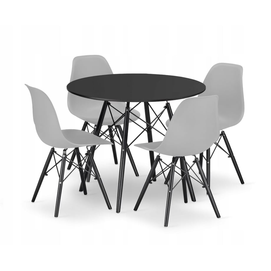 Zestaw Stół Do Jadalni Kuchni Salonu Biura Okrągły Todi 80 Czarny + 4 Krzesła Osaka Szare
