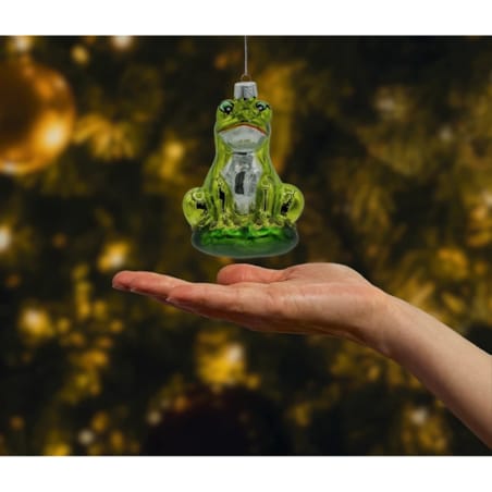 Bombka choinkowa: Żaba na liściu: błyszcząca