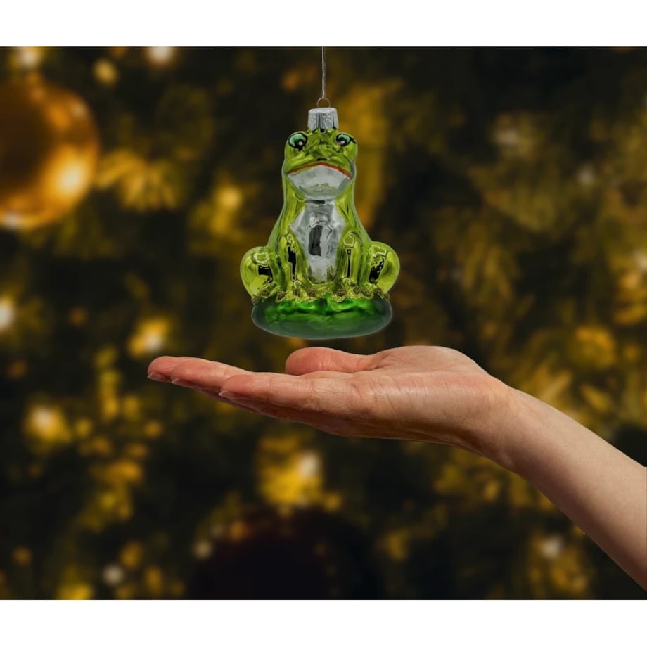 Bombka choinkowa: Żaba na liściu: błyszcząca