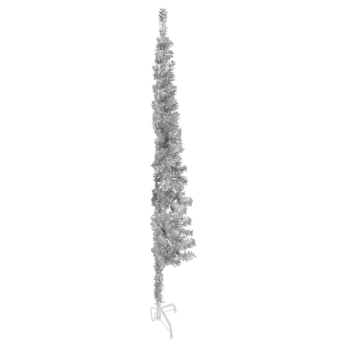 vidaXL Smukła choinka połówka ze stojakiem, sztuczna, srebrna, 120 cm