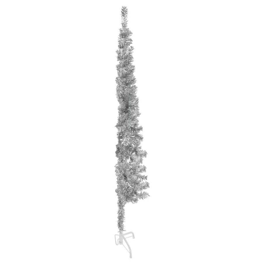 vidaXL Smukła choinka połówka ze stojakiem, sztuczna, srebrna, 120 cm