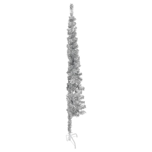 vidaXL Smukła choinka połówka ze stojakiem, sztuczna, srebrna, 120 cm