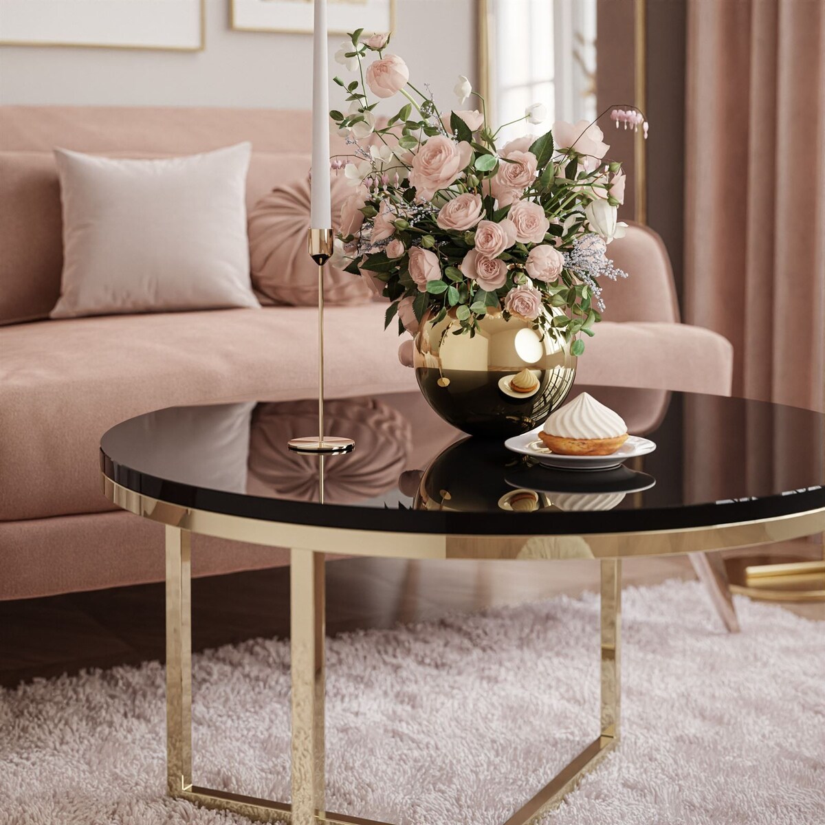 Okrągły stolik kawowy CIRI-X złoty chrom czarny połysk