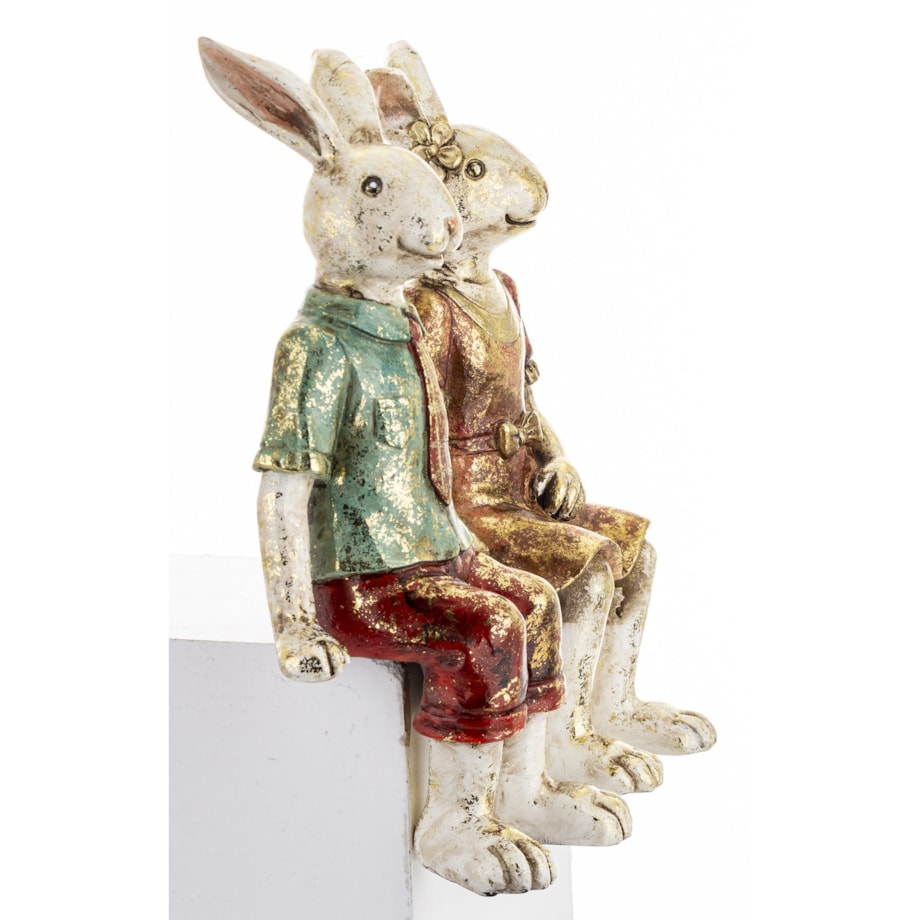 Dekoracja - para królików na ławce 24x21x6,5 cm MALJUNA-2